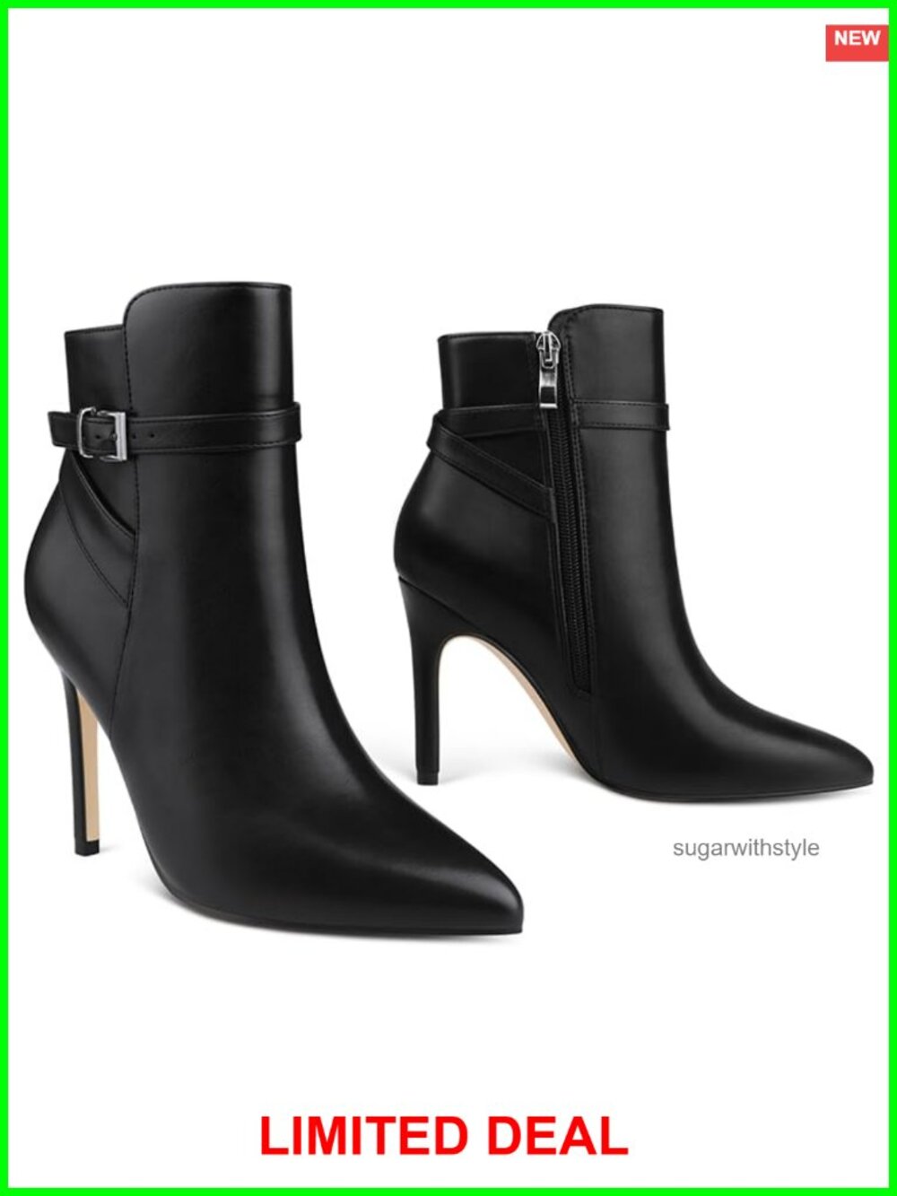 Women's Pointed Toe Buckle Stiletto Ankle Boots Side Zipper
